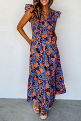 Chic Boho Floral Ruffle Dress with V-Neckline-1